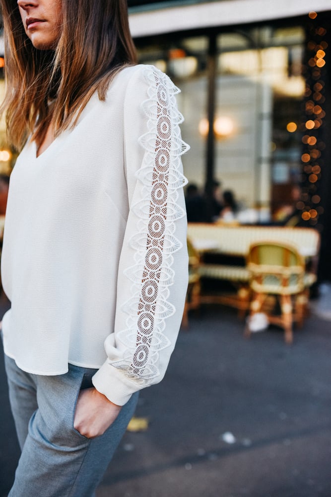 BLOUSE NOLLA GUIPURE - BLANC CASSÉ