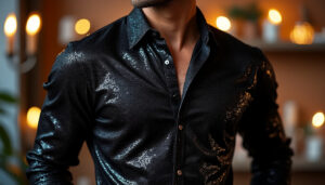 découvrez notre chemise pailletée pour homme, parfaite pour les soirées et fêtes chics. alliez élégance et style festif avec ce vêtement scintillant, idéal pour briller en toute occasion.