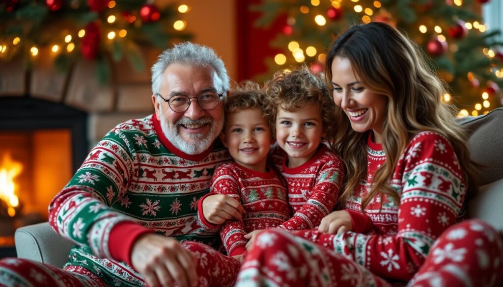 découvrez notre collection familiale de pyjamas de noël 2026, alliant chaleur et confort pour des fêtes douillettes en famille.